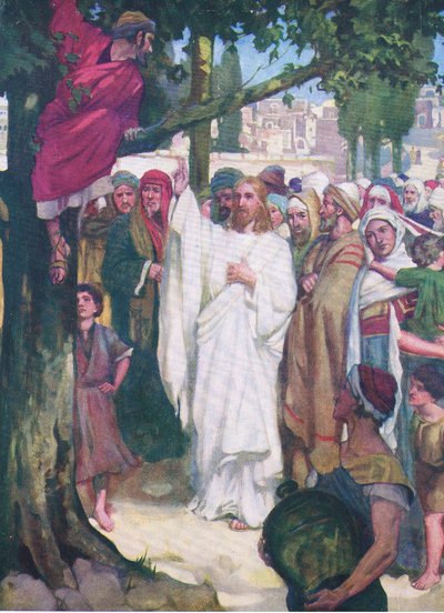 Zacchaeus, uit Het Bijbel Prentenboek uitgegeven door Thomas Nelson, ca.1950 door William Henry Margetson