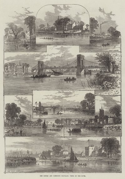 De Oxford en Cambridge bootrace, uitzichten op de rivier door William Henry Pike