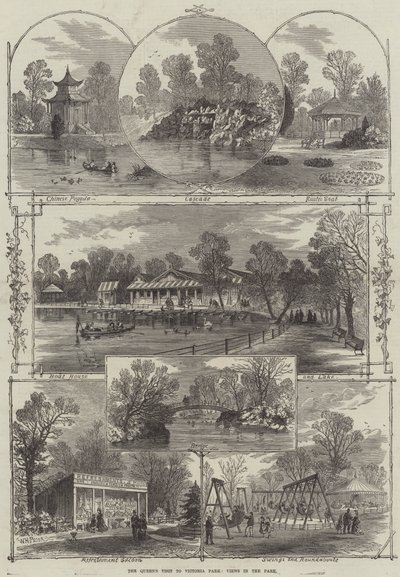 Het bezoek van de koningin aan Victoria Park, uitzichten in het park door William Henry Prior