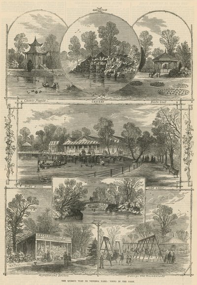 Het bezoek van de koningin aan Victoria Park: uitzichten in het park door William Henry Prior