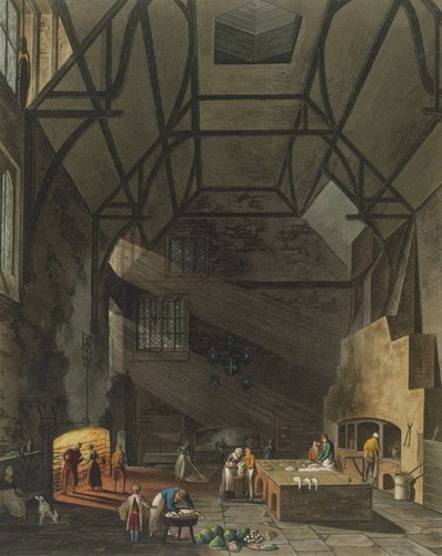 Interieur van de keuken, Trinity College, Cambridge, uit De Geschiedenis van Cambridge, gegraveerd door Joseph Constantine Stadler, uitgegeven door R. Ackermann, 1815 door William Henry Pyne