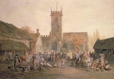 Varkensmarkt op de binnenplaats van The Fountain Inn, Bedford, 1806 door William Henry Pyne