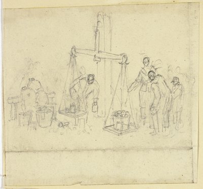 Weegschaal op de markt door William Henry Pyne