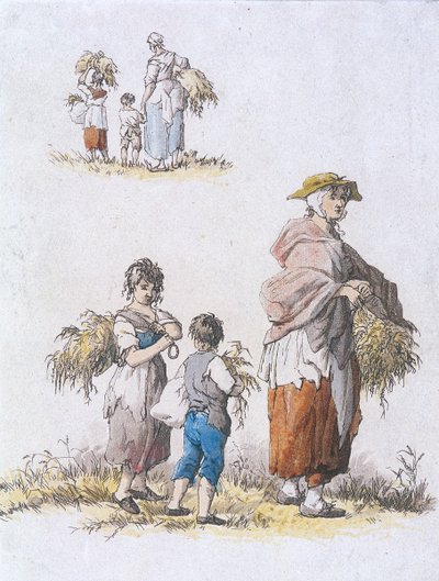 Vrouwen en kinderen die aren verzamelen, Provinciale Karakters, 1802 door William Henry Pyne