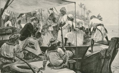 Een Britse marineofficier inspecteert een Arabische slavendhow door William Heysham (after) Overend