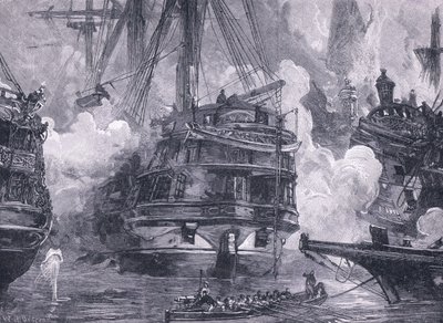 De Slag bij Navarino AD 1828 (litho) door William Heysham (after) Overend