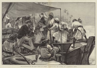 De blokkade aan de oostkust van Afrika, het controleren van de papieren van een verdachte dhow door William Heysham (after) Overend