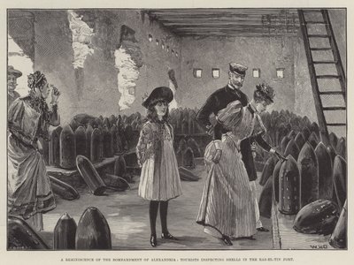 Een Herinnering aan het Bombardement van Alexandrië, Toeristen inspecteren Granaten in het Ras-el-Tin Fort door William Heysham Overend