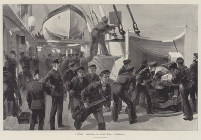 Actieoefening aan boord van HMS Australia door William Heysham Overend
