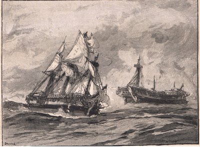 Arethusa en de Belle Poule AD 1778 door William Heysham Overend