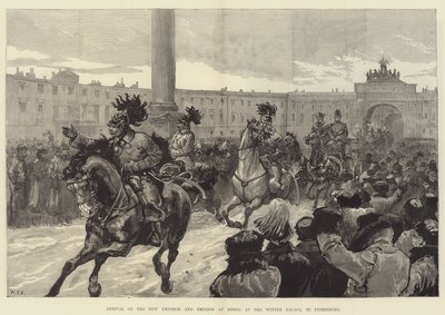 Aankomst van de Nieuwe Keizer en Keizerin van Rusland in het Winterpaleis, Sint-Petersburg door William Heysham Overend