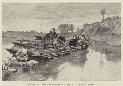 Boten op de Myettha-rivier bij Gungaw, in het Yaw-gebied, Noordwest-Birma door William Heysham Overend