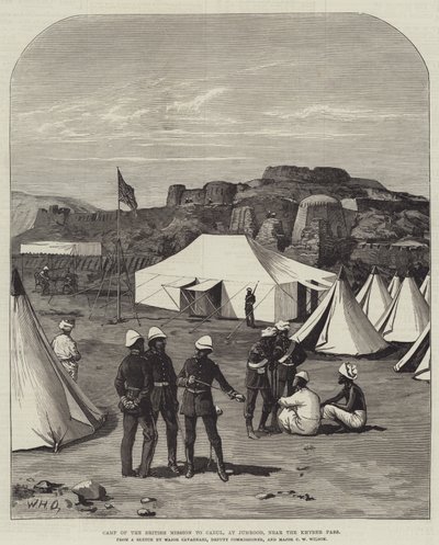 Kamp van de Britse Missie naar Kabul, bij Jumrood, nabij de Khyberpas door William Heysham Overend