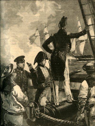 Kapitein William Walpole onderschept de schepen van de Hertog van Saldanha, Liberale Oorlogen, 1829 ca. 1890 door William Heysham Overend