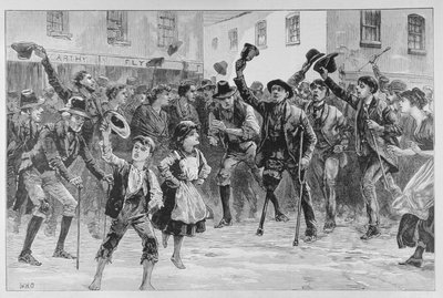 Juichend voor de naam van Lord Randolph Churchill in Loughrea, bij de stadsomroeper die zijn ontslag aankondigt, uit 