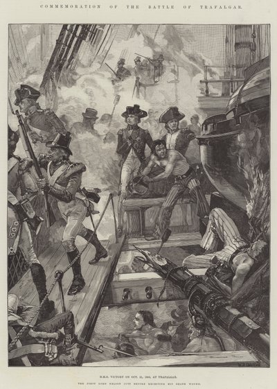 Herdenking van de Slag bij Trafalgar, HMS Victory op 21 oktober 1805, bij Trafalgar door William Heysham Overend