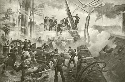 Farragut bij Mobile Bay (gravure) door William Heysham Overend