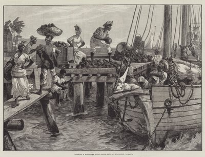 Het laden van een schoener met kokosnoten in Kingston, Jamaica door William Heysham Overend