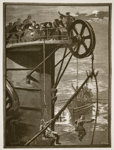 Moderne Wetenschap: Het oppakken van een telegraafkabel op zee, gegraveerd door W.J. Palmer door William Heysham Overend