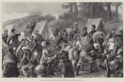 Op weg naar Klondike, scène bij de aanlegsteiger, Dyea door William Heysham Overend
