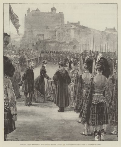 Prinses Louise die Nieuwe Kleuren presenteert aan de Argyll en Sutherland Highlanders in Edinburgh Castle door William Heysham Overend