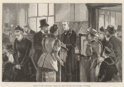 Scène bij de Admiraliteit na het Nieuws van het Verlies van HMS Victoria door William Heysham Overend