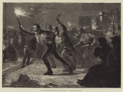 Schaatsen op de Serpentine bij Fakkellicht, Volg Mijn Leider door William Heysham Overend