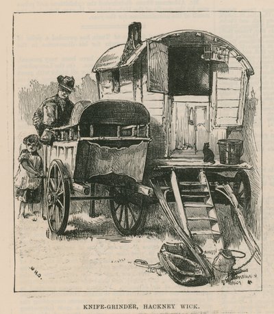Schetsen van zigeunerleven; messenslijper, Hackney Wick door William Heysham Overend