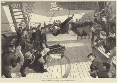 Sling de aap! Een schets aan boord van HMS Inconstant door William Heysham Overend
