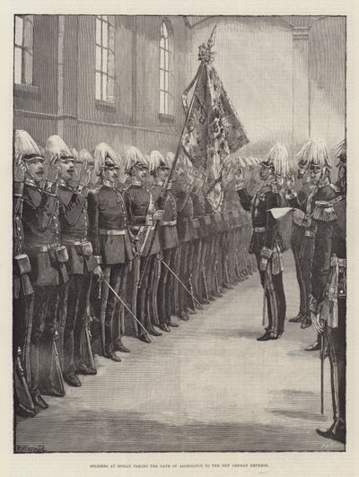 Soldaten in Berlijn leggen de eed van trouw af aan de nieuwe Duitse keizer door William Heysham Overend