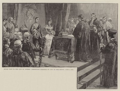 Staatsbezoek aan de stad Londen, overhandiging van de vrijheid van de stad aan de prins, 8 juni 1863 door William Heysham Overend