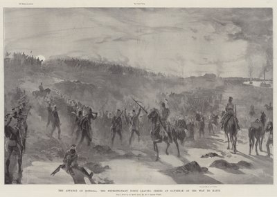 De opmars naar Dongola, de expeditieleger verlaat Fereig bij zonsopgang op weg naar Hafir door William Heysham Overend