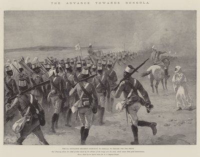 De opmars naar Dongola, het 9e Soedanese regiment marcheert naar Shellal om in te schepen voor het front door William Heysham Overend