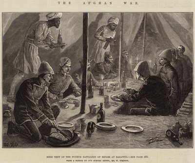 De Afghaanse Oorlog, Mess Tent van het Vierde Bataljon van de Schutters in Basawul door William Heysham Overend