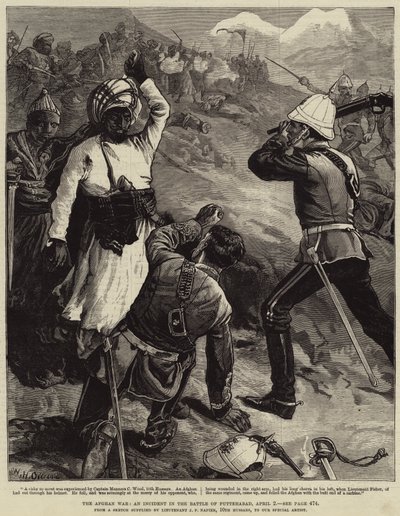 De Afghaanse Oorlog, een Incident in de Slag bij Futtehabad, 2 april door William Heysham Overend