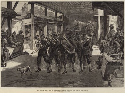 De Afghaanse Oorlog, de 4e Goorkhas marcheren door de Bazaar, Jellalabad door William Heysham Overend