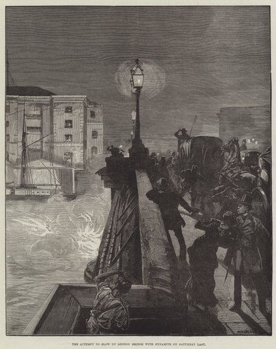 De poging om de London Bridge op te blazen met dynamiet afgelopen zaterdag door William Heysham Overend