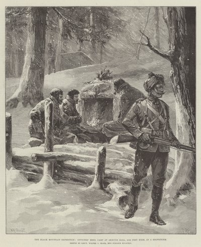De Zwarte Berg Expeditie, Officiersmess, Kamp bij Akhund Baba, 9100 voet hoog, in een sneeuwstorm door William Heysham Overend