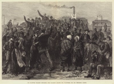 De Blantyre Colliery explosie, nabij Glasgow, oproep voor vrijwilligers voor de verkenningspartijen door William Heysham Overend