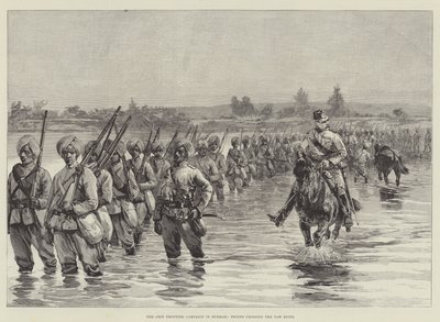 De Chin Grenscampagne in Birma, Troepen steken de Yaw-rivier over door William Heysham Overend