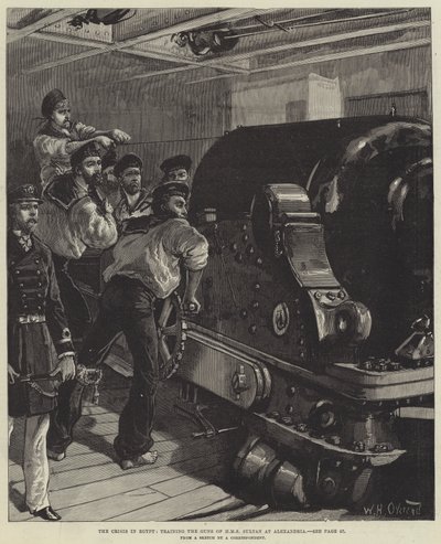 De crisis in Egypte, het richten van de kanonnen van HMS Sultan in Alexandrië door William Heysham Overend