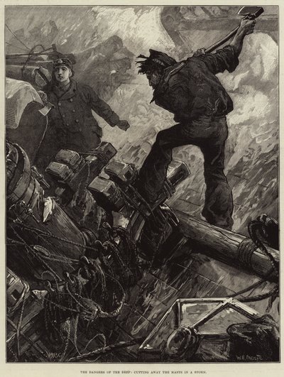 De gevaren van de diepte, het kappen van de masten in een storm door William Heysham Overend