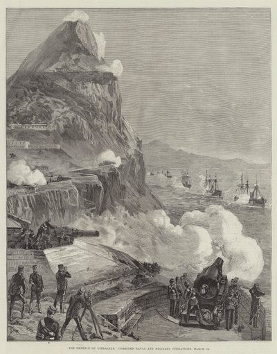 De verdediging van Gibraltar, gecombineerde marine- en militaire operaties, 13 maart door William Heysham Overend