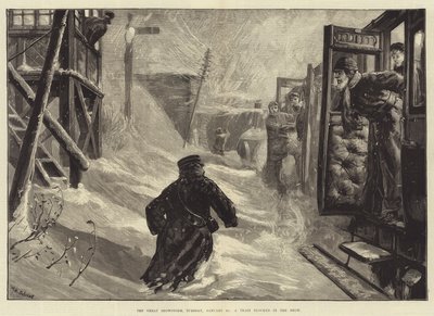 De grote sneeuwstorm, dinsdag 18 januari, een trein geblokkeerd in de sneeuw door William Heysham Overend