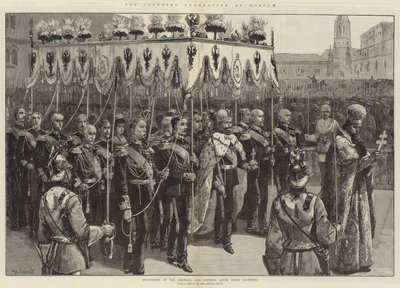 De keizerlijke kroning in Moskou, processie van de keizer en keizerin na de kroning door William Heysham Overend