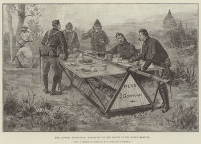 De Looshai Expeditie, Ontbijt tijdens de Mars in de Vroege Ochtend door William Heysham Overend