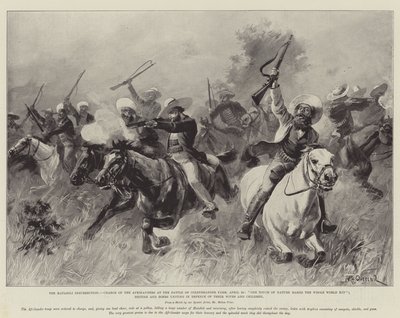 De Matabili-opstand, aanval van de Afrikaners bij de slag om Colenbrander Farm, 25 april, Eén aanraking van de natuur maakt de hele wereld verwant; Britten en Boeren verenigen zich ter verdediging van hun vrouwen door William Heysham Overend