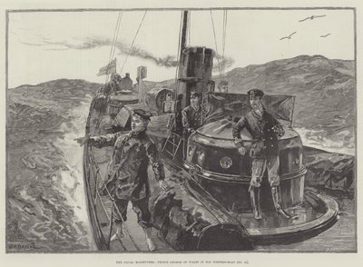 De marine-oefeningen, prins George van Wales in zijn torpedoboot (nr. 79) door William Heysham Overend