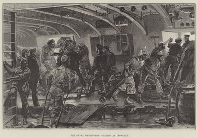 De marine-oefeningen, het kolen van een pantserschip door William Heysham Overend