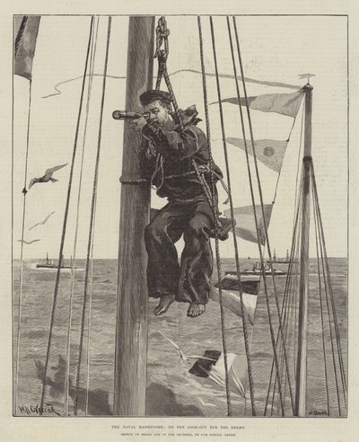 De Marine Manoeuvres, op de Uitkijk voor de Vijand door William Heysham Overend